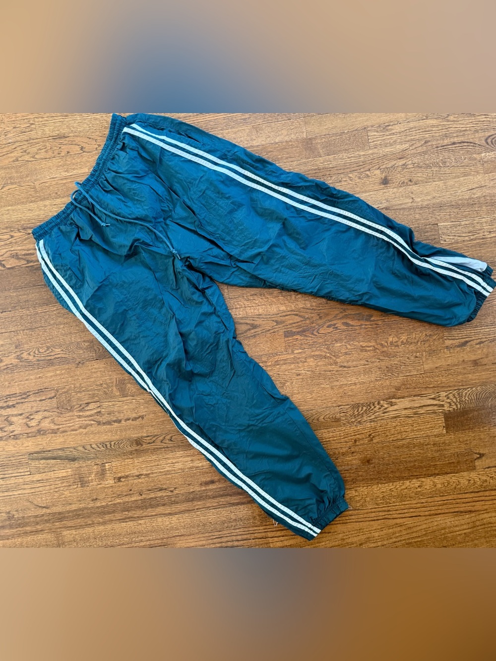 Vintage Men's Teal Track Joggers with White Side Stripes